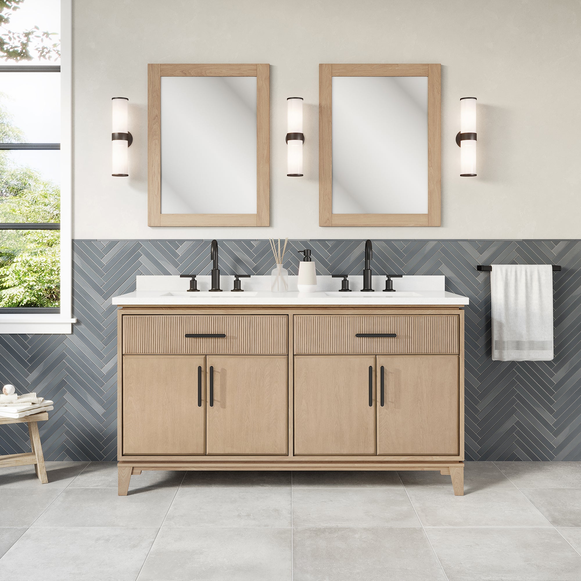 Hedy 60 po - Meuble-lavabo avec dessus en quartz blanc