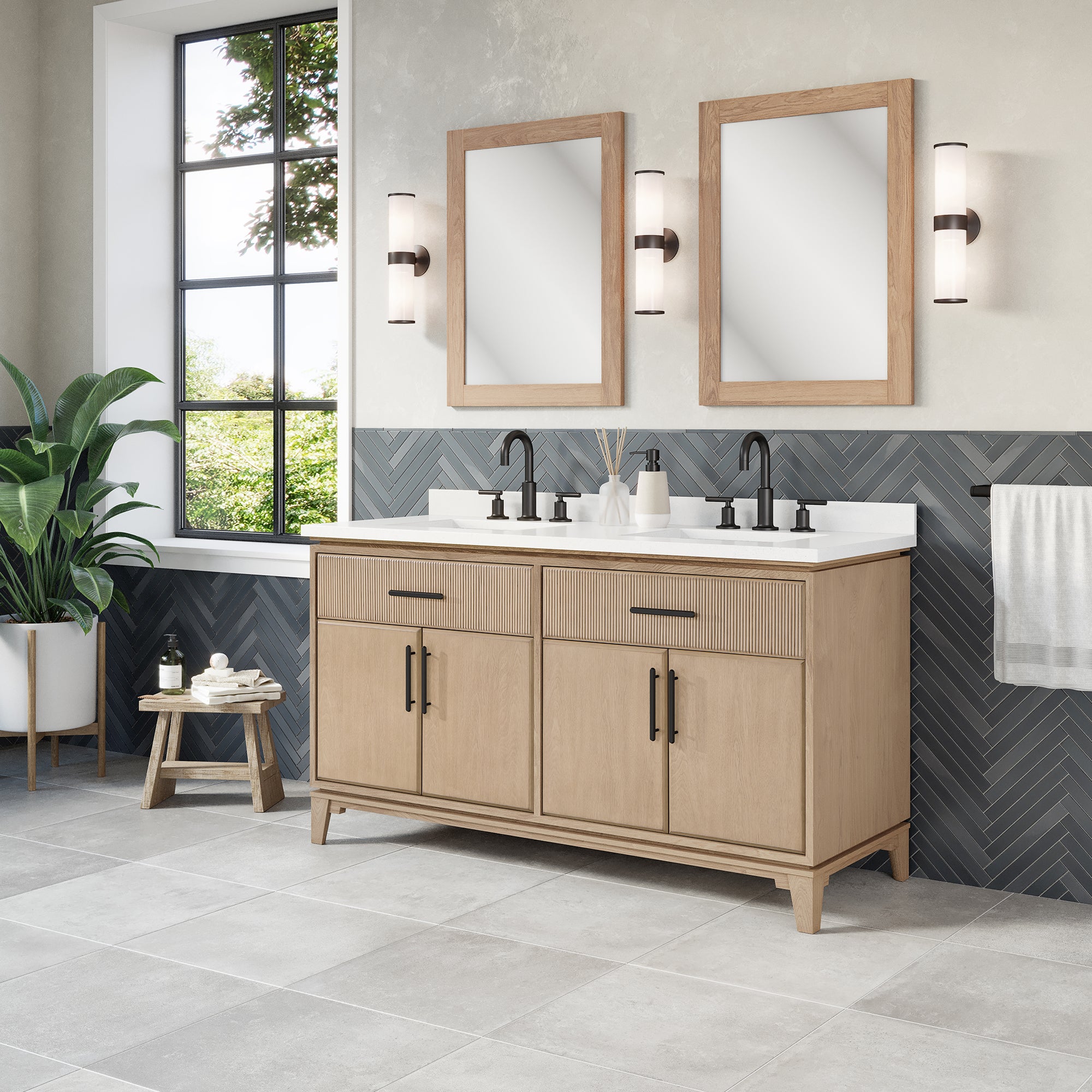 Hedy 60 po - Meuble-lavabo avec dessus en quartz blanc
