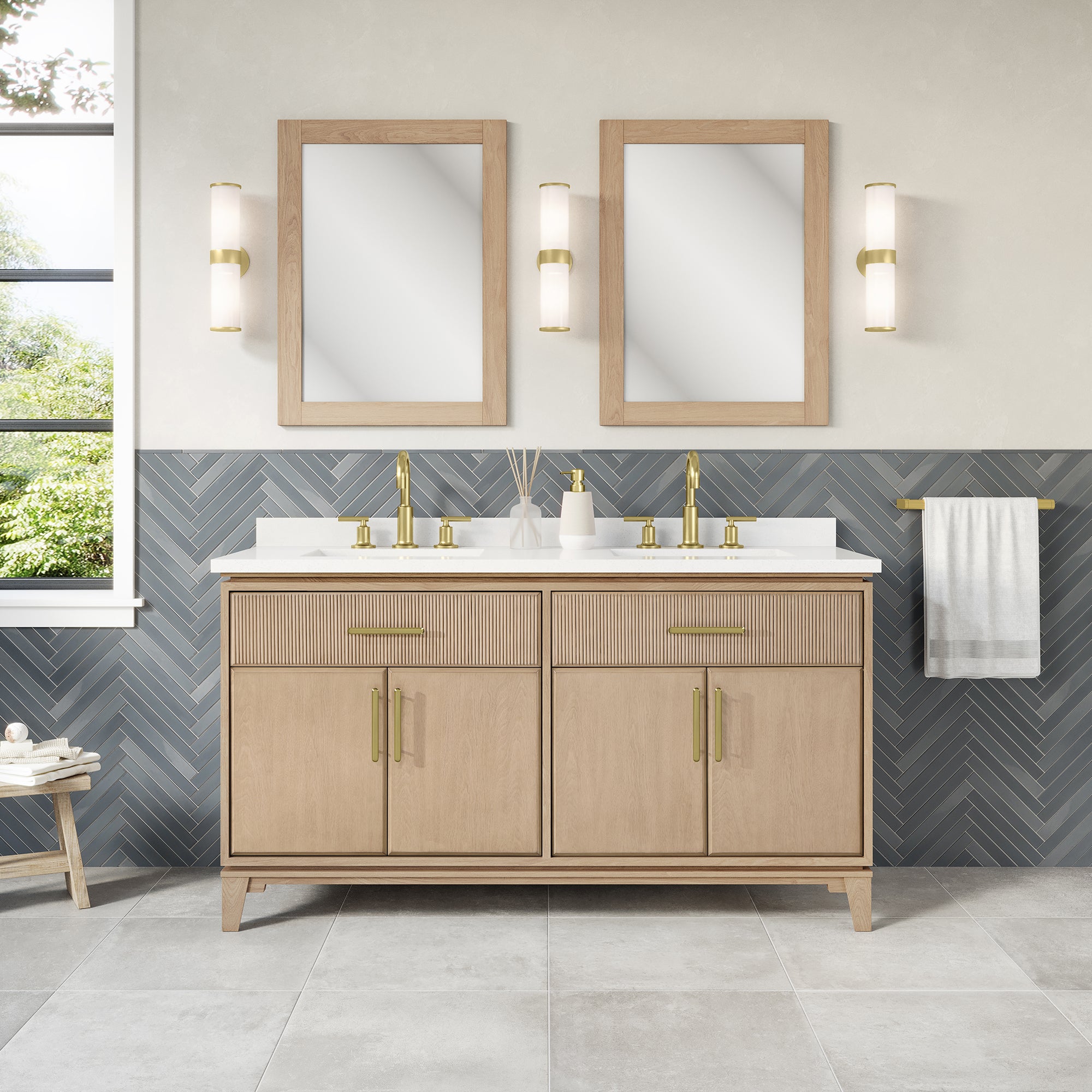 Hedy 60 po - Meuble-lavabo avec dessus en quartz blanc