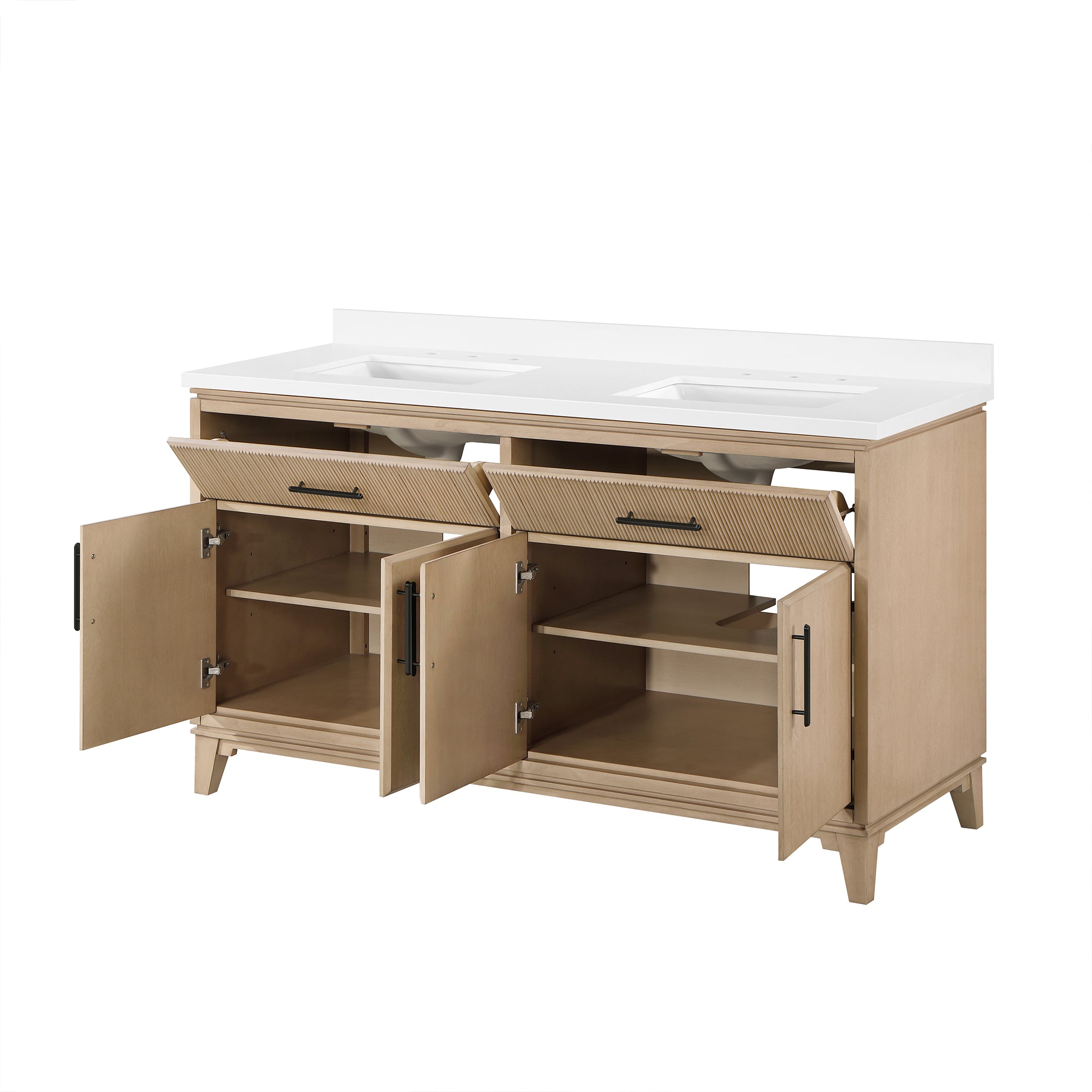 Hedy 60 po - Meuble-lavabo avec dessus en quartz blanc