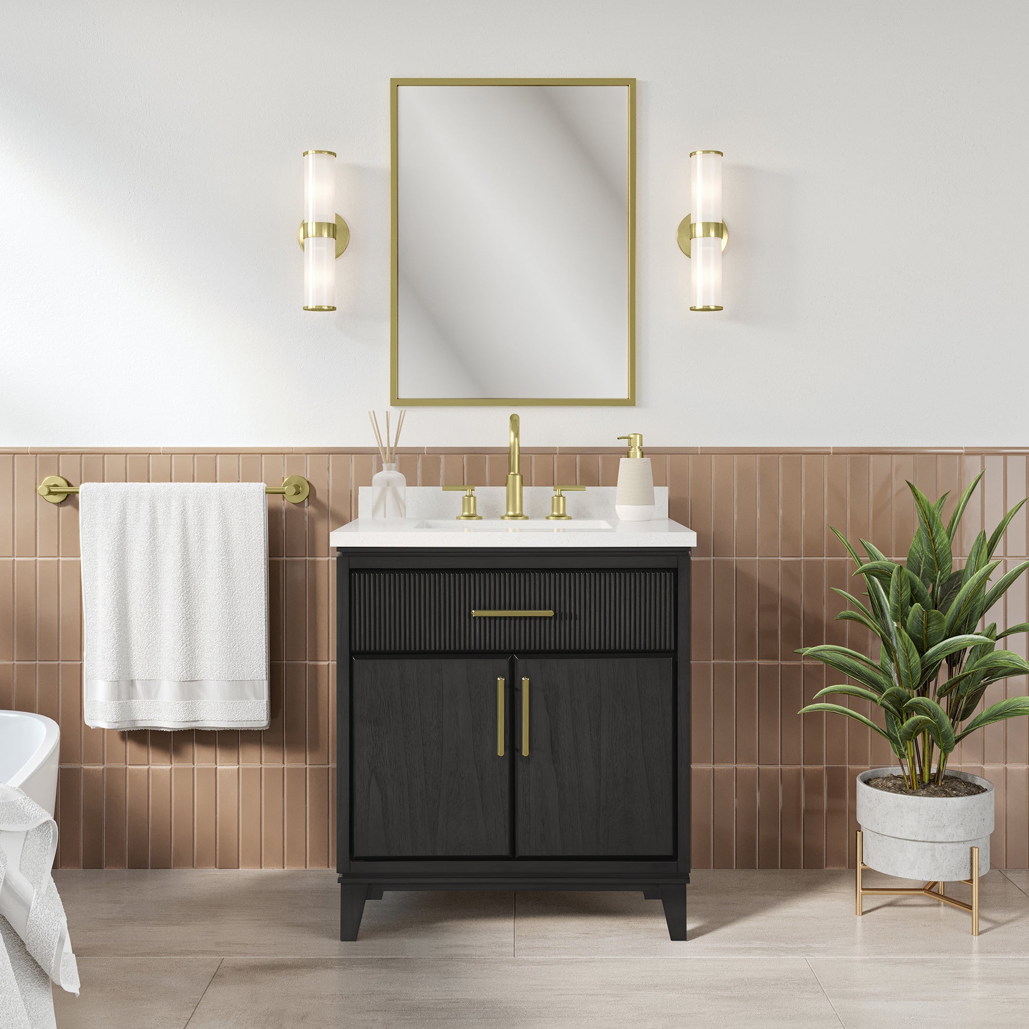 Hedy 30 po - Meuble-lavabo avec dessus en quartz blanc