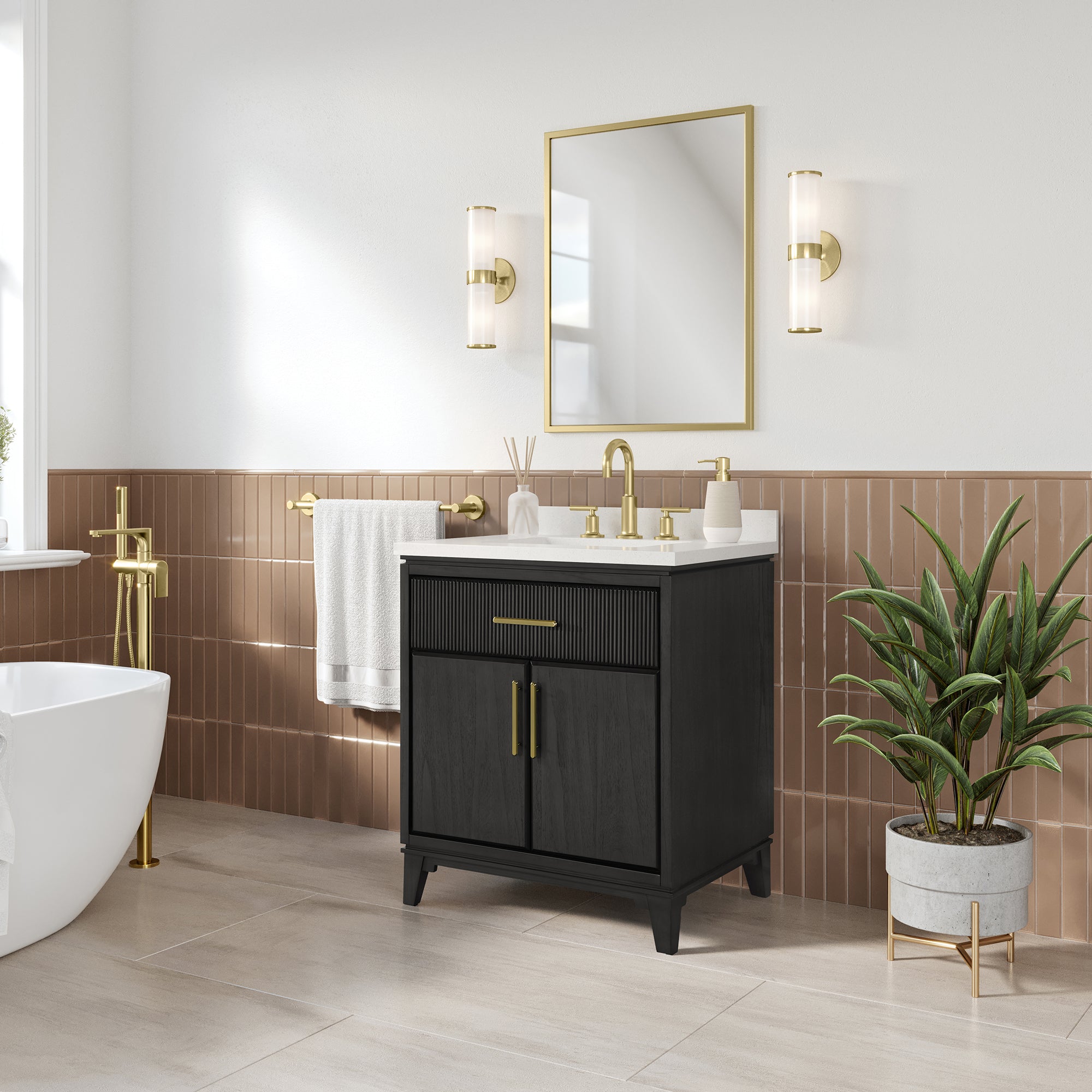 Hedy 30 po - Meuble-lavabo avec dessus en quartz blanc