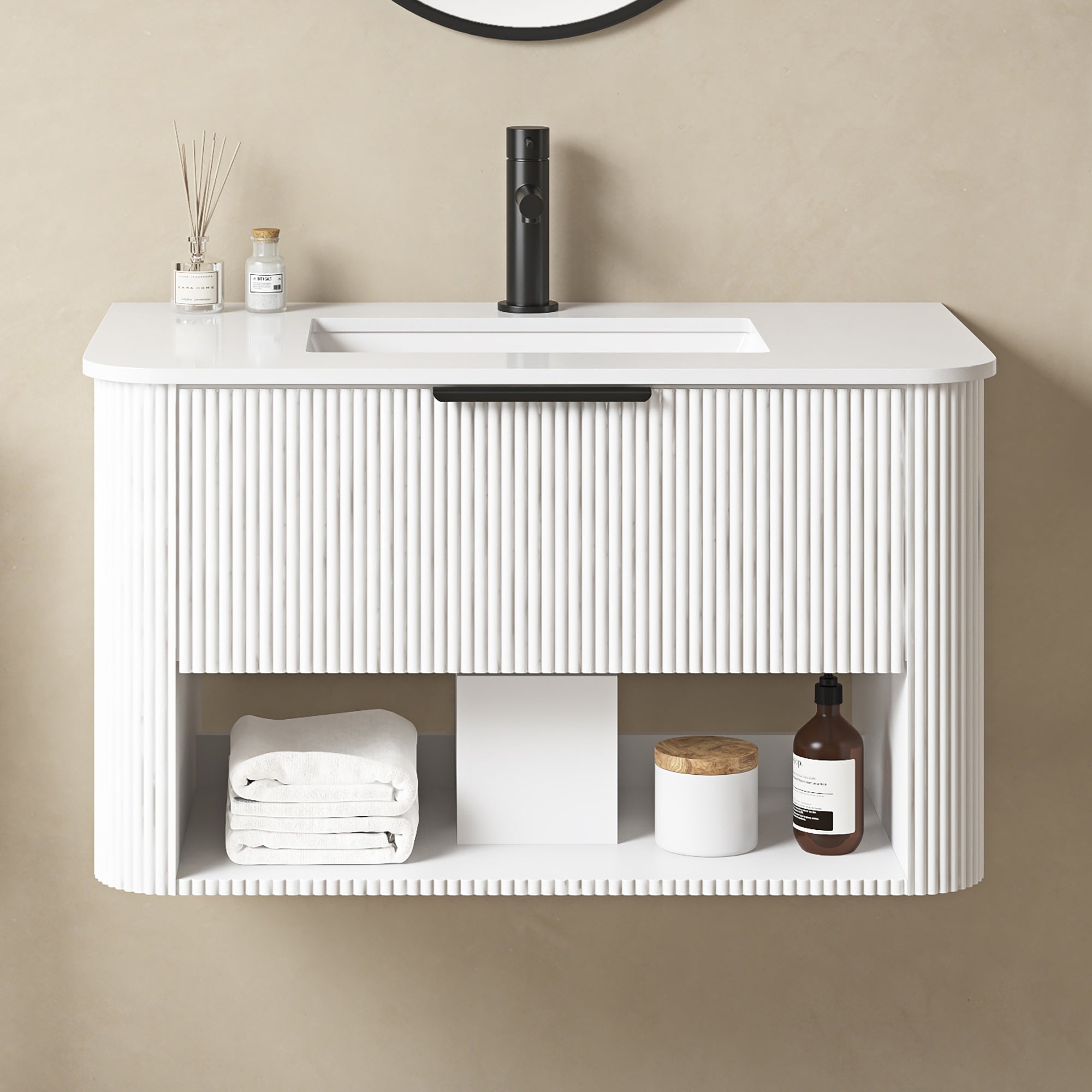 Meuble-lavabo suspendu simple Bella de 36 po blanc pur
