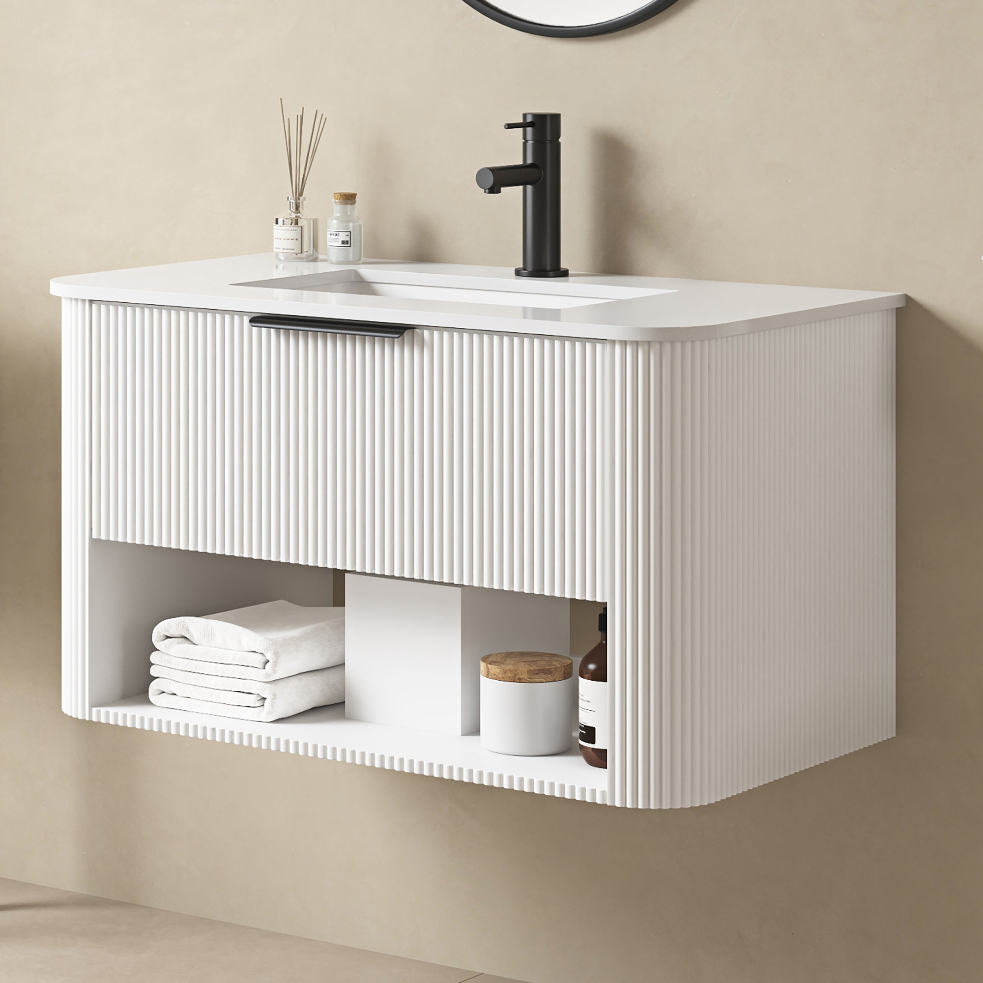 Meuble-lavabo suspendu simple Bella de 36 po blanc pur