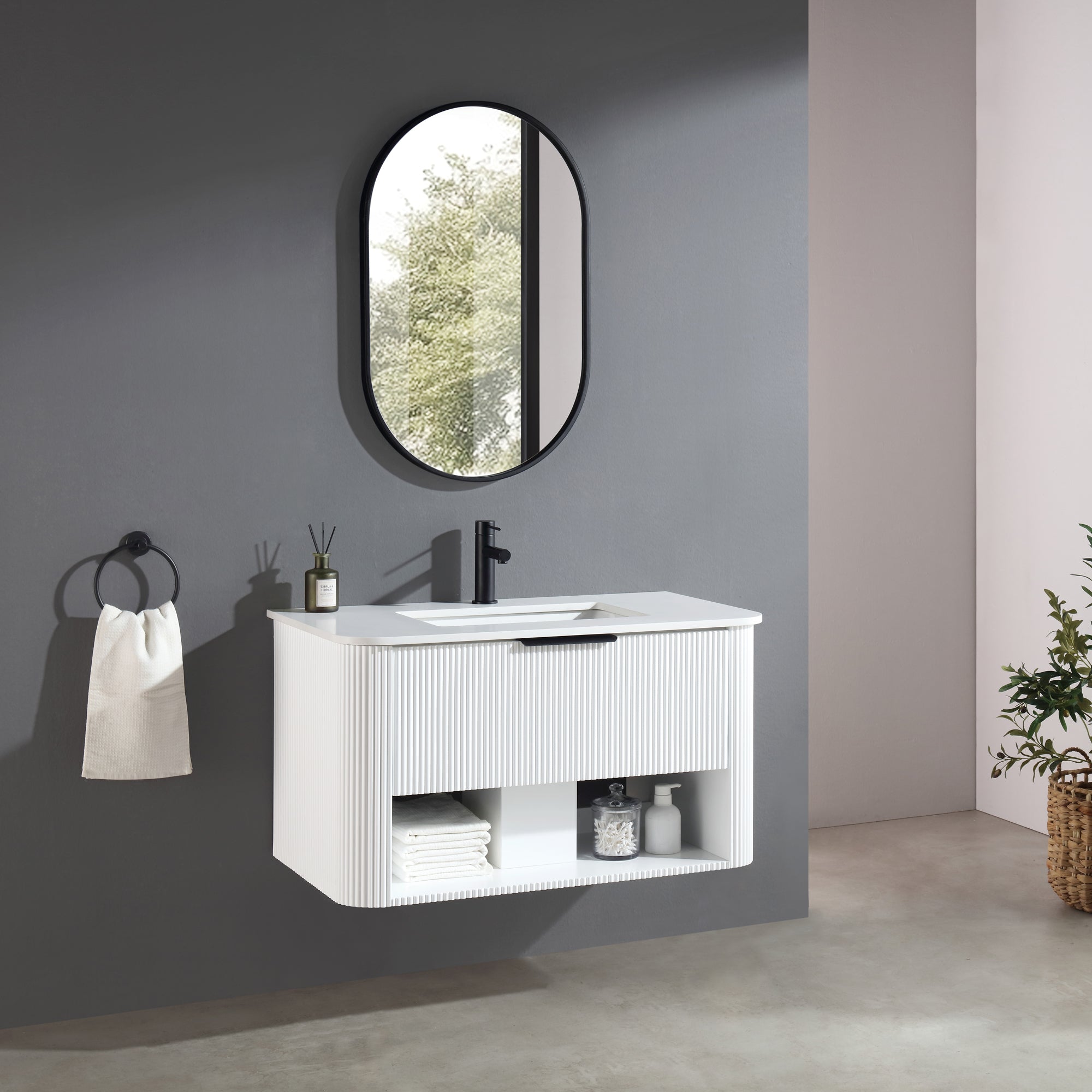 Meuble-lavabo suspendu simple Bella de 36 po blanc pur