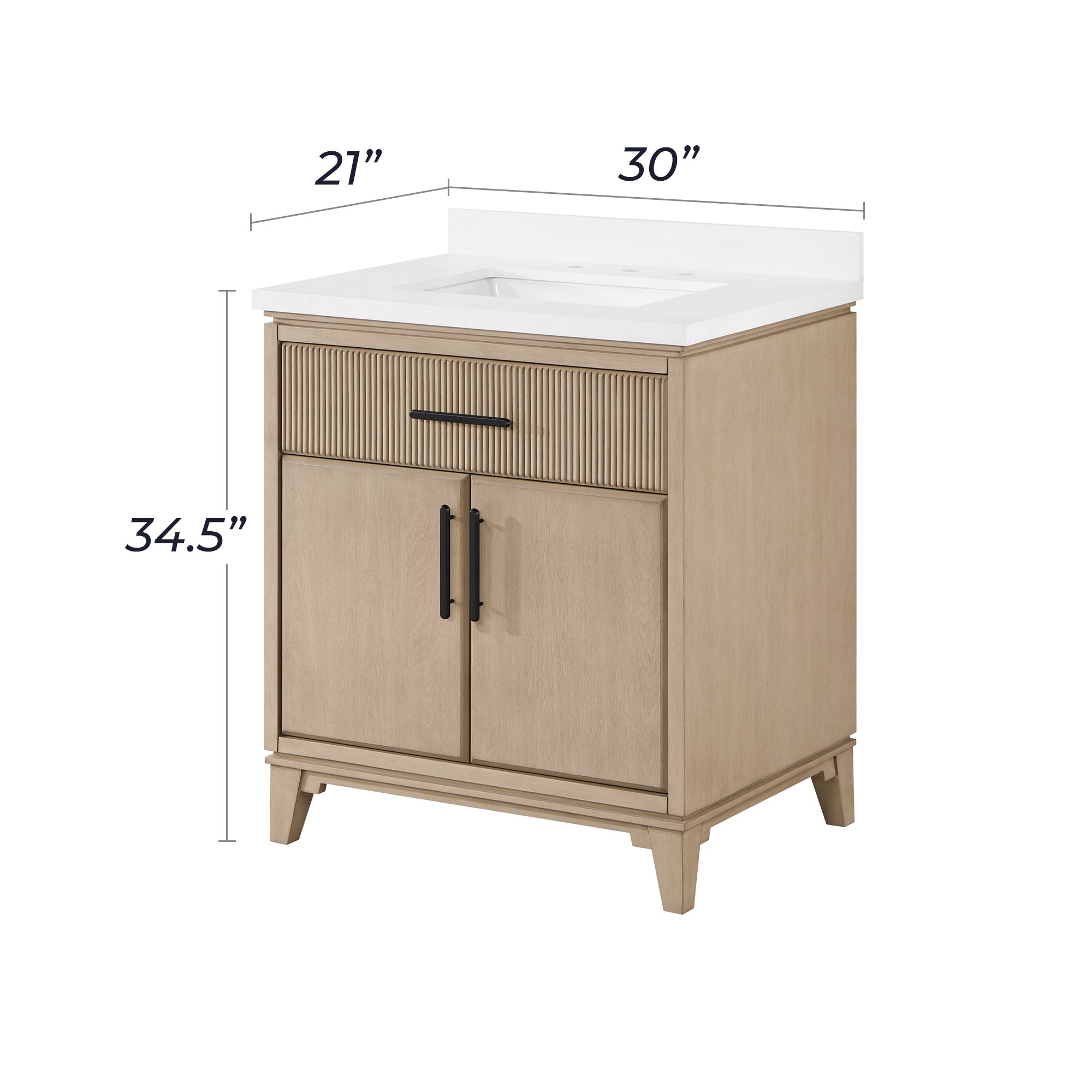Hedy 30 po - Meuble-lavabo avec dessus en quartz blanc