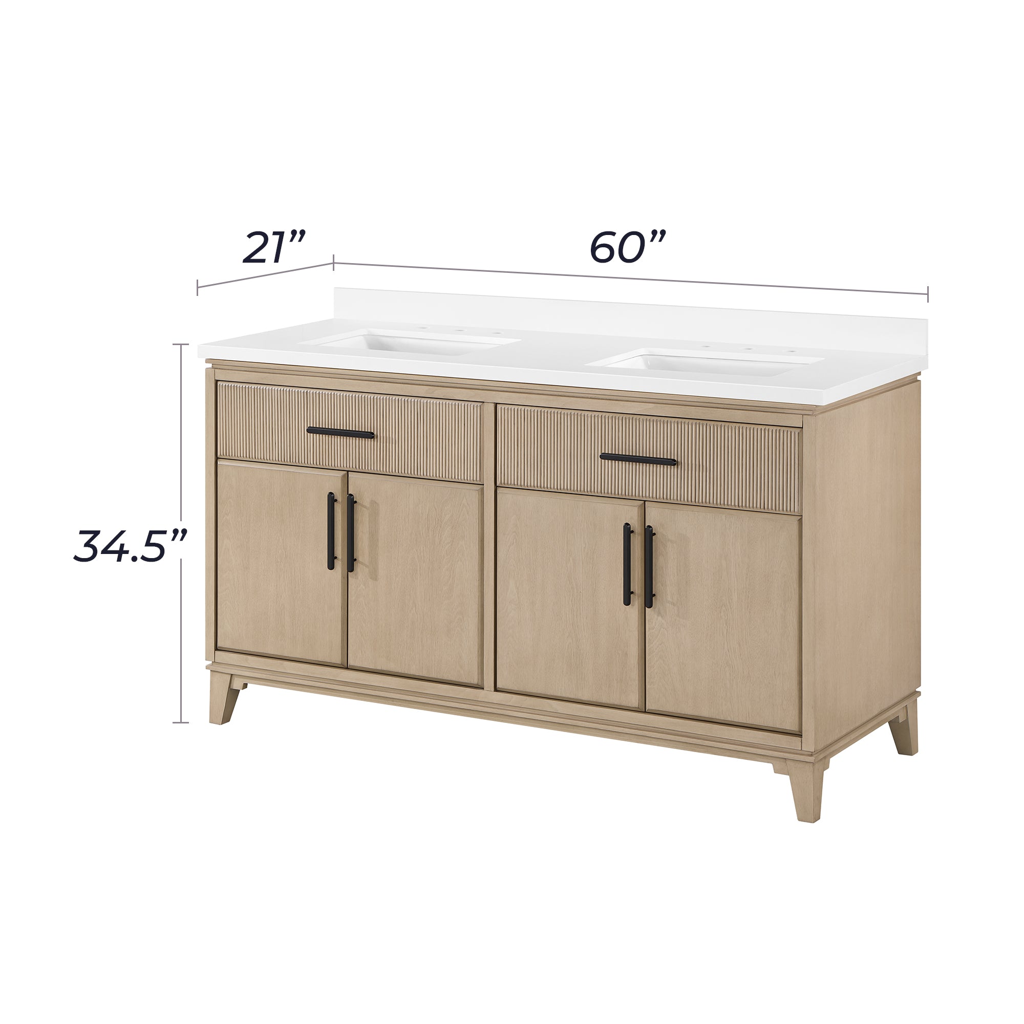 Hedy 60 po - Meuble-lavabo avec dessus en quartz blanc