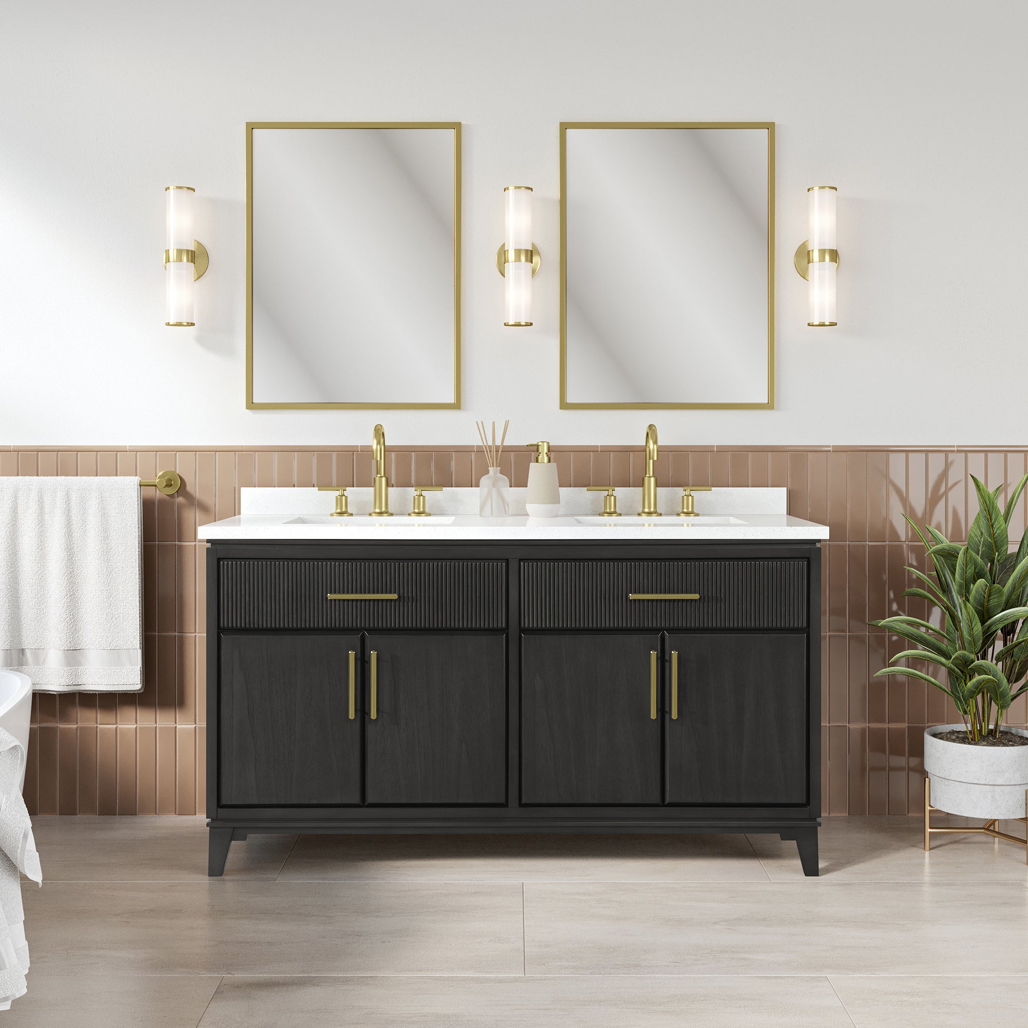 Hedy 60 po - Meuble-lavabo avec dessus en quartz blanc