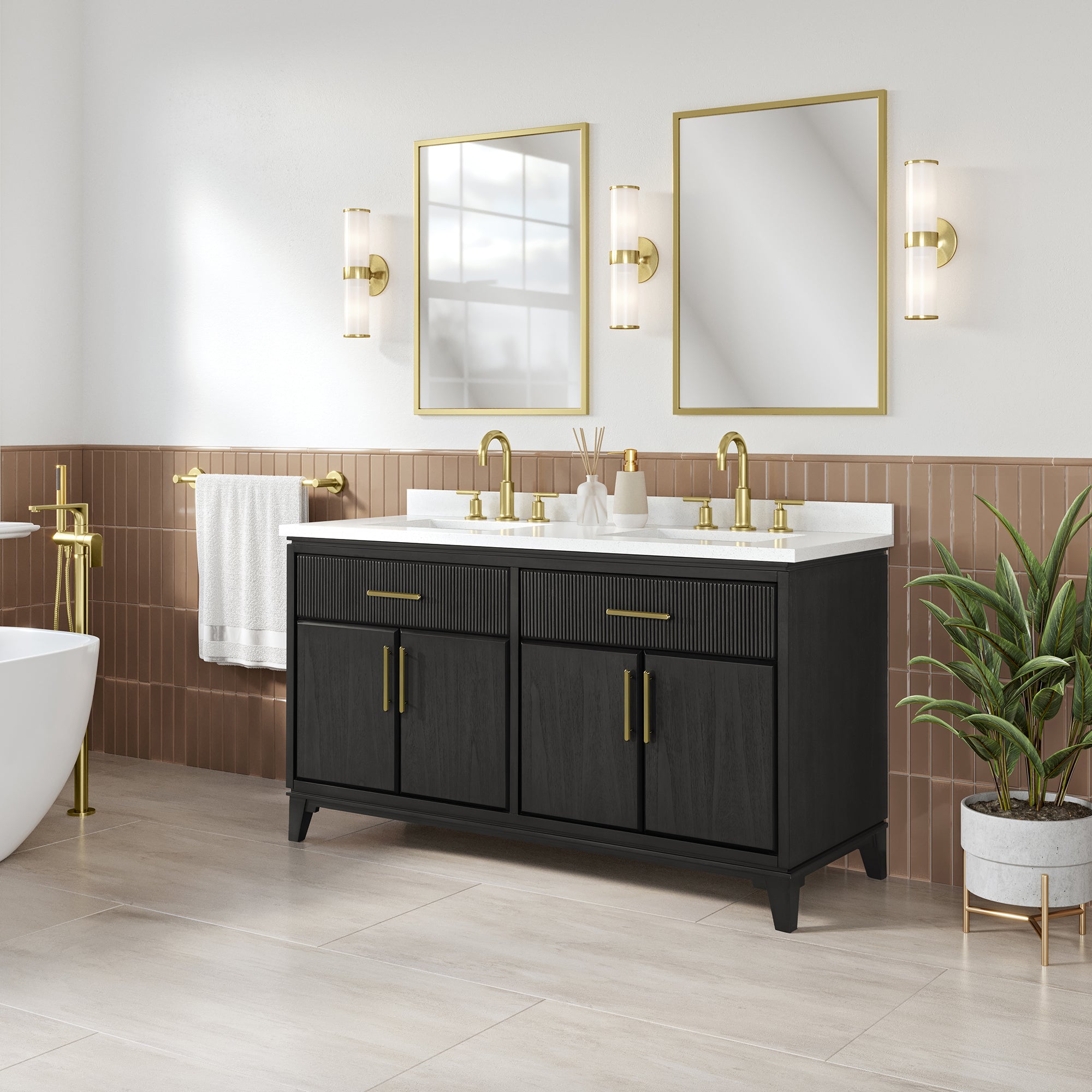Hedy 60 po - Meuble-lavabo avec dessus en quartz blanc