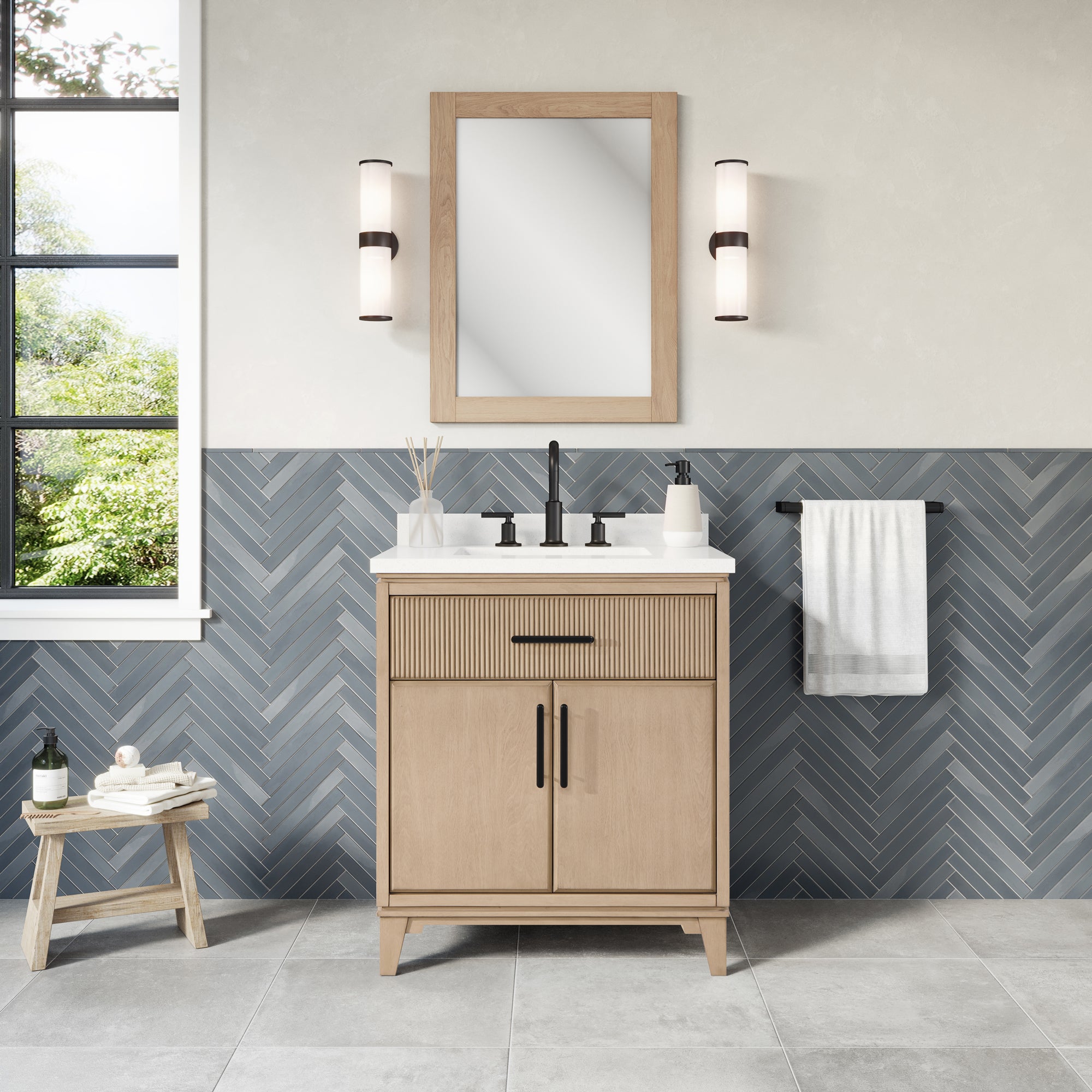 Hedy 30 po - Meuble-lavabo avec dessus en quartz blanc