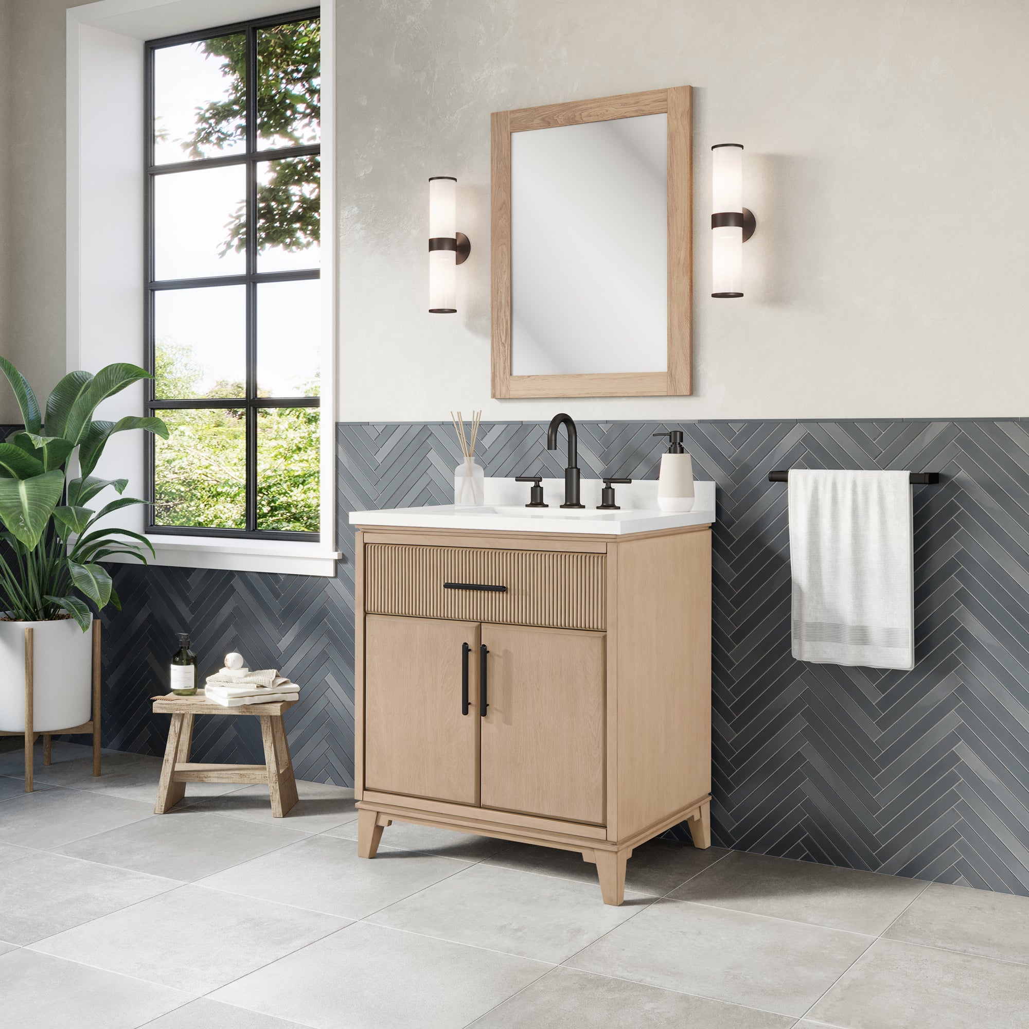 Hedy 30 po - Meuble-lavabo avec dessus en quartz blanc