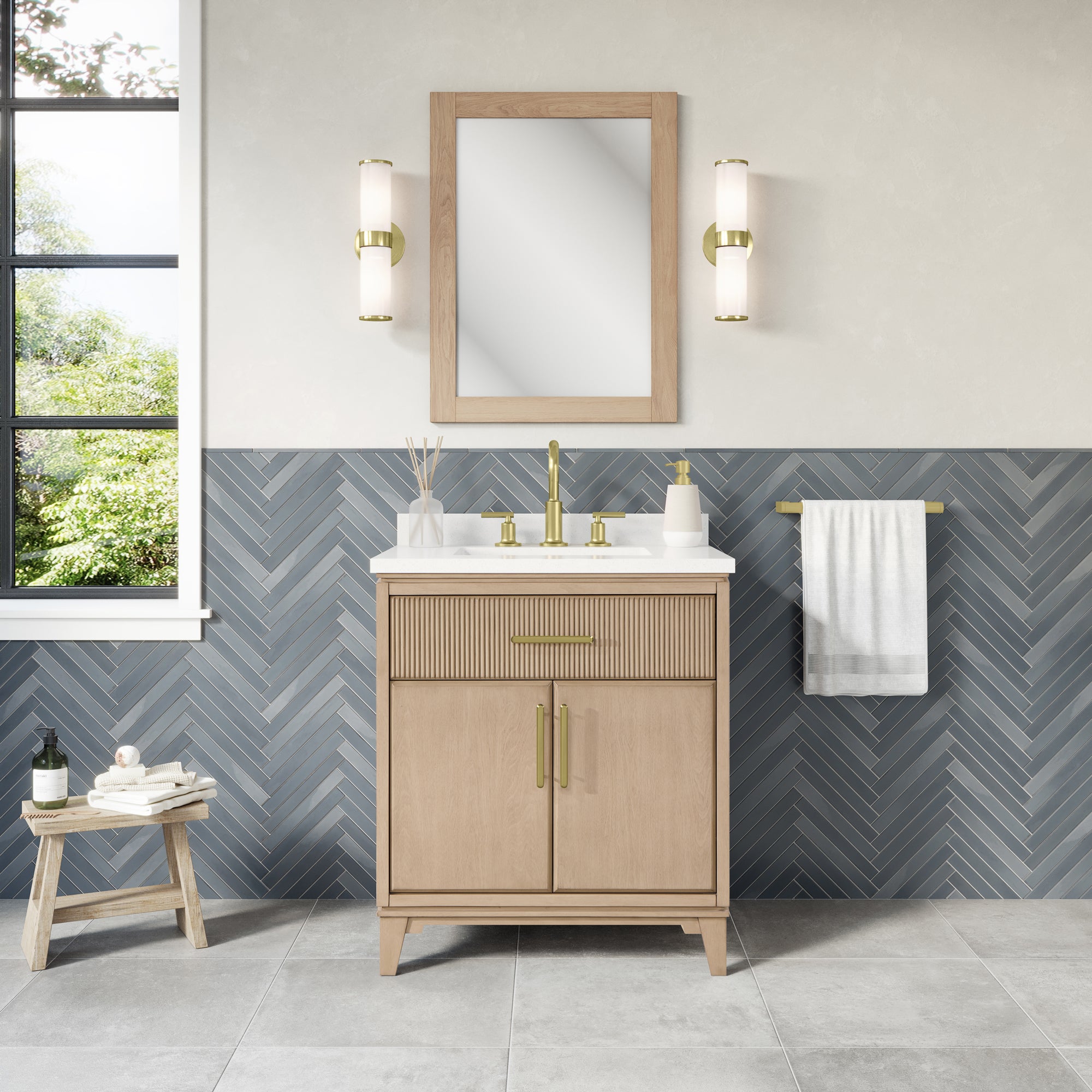 Hedy 30 po - Meuble-lavabo avec dessus en quartz blanc
